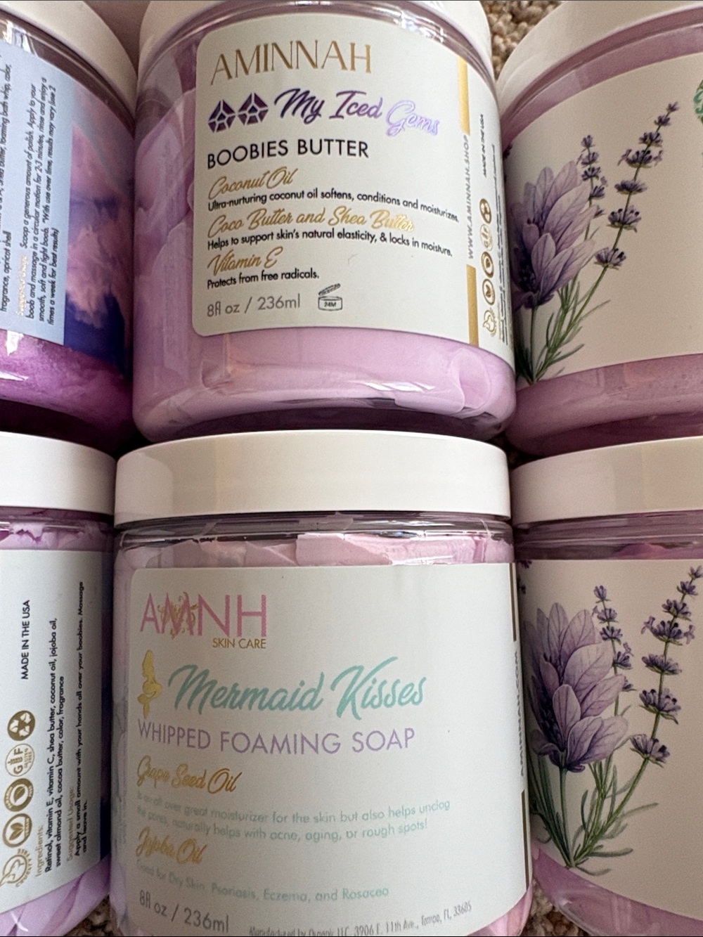 AMINNAH Lavender & Pink Whipped Body Butter Duo - Hydrating Body Moisturizer - Picture 3 of 7